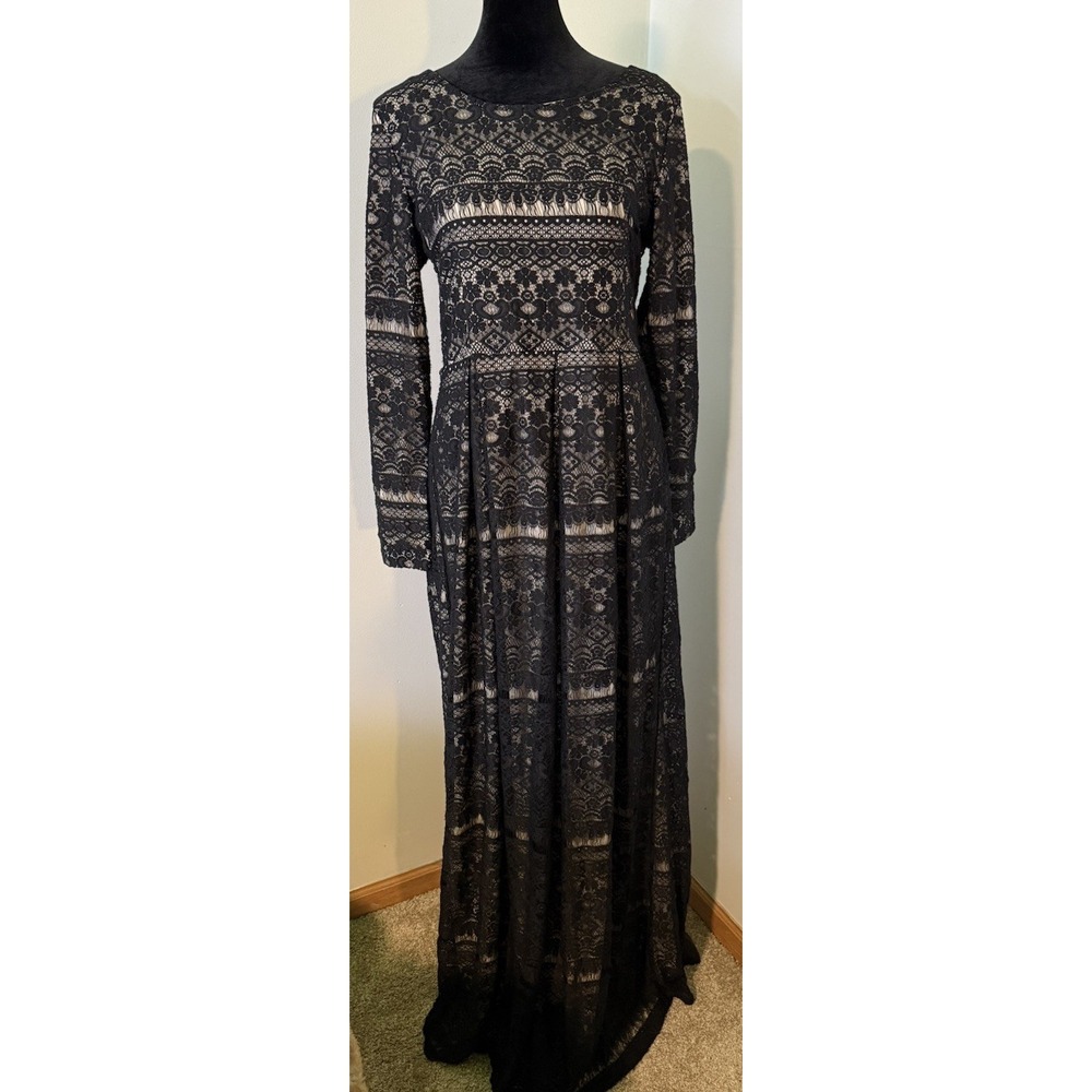 Kabayare Black Lace Modest Maxi Dress Size M Floor Length